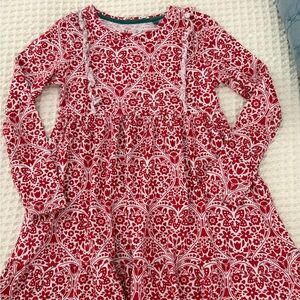 Mini Boden Red and White Heart Patterned Long-Sleeved Dress - Size 8/9